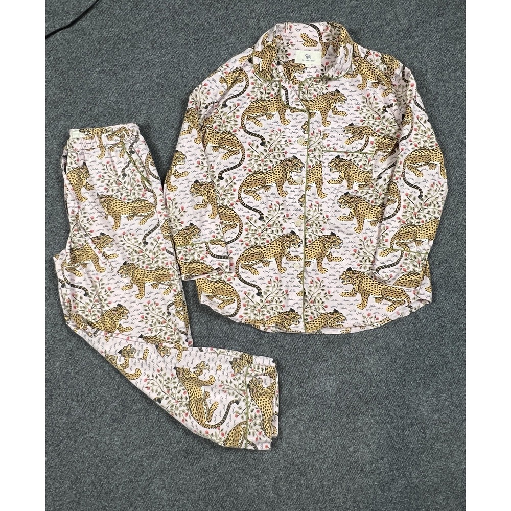 Print Fresh Bagheera Leopard Print Long Sleeve Cotton Pajama Set Blush Pink XS